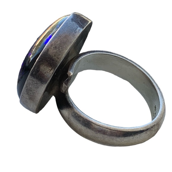 Mexico Modernist Sterling Silver Bright Cobalt Blue Glass Unisex Ring Jewelry - Picture 8 of 8